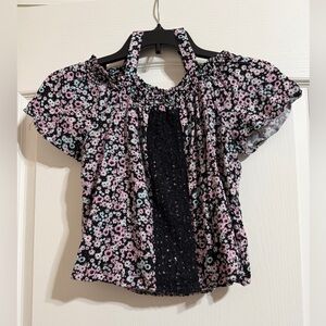 Justice Floral Girls Top - Black, Pink, White
